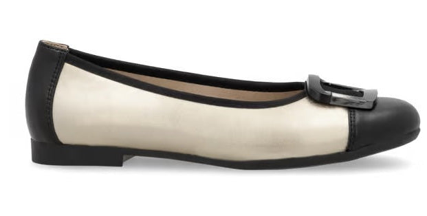 Manhatten Champagne/Black Ballet Pumps